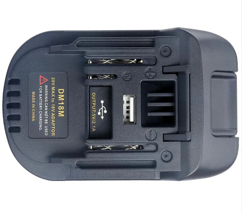 Black Milwaukee to Makita battery adapter measuring 125x90x65cm for DM18M to H99F conversion