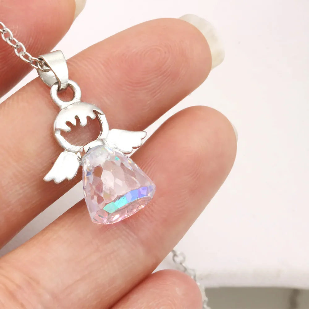 Crystal Little Angel women's necklace pendant with natural stone and copper fittings in silver plated rose gold finish