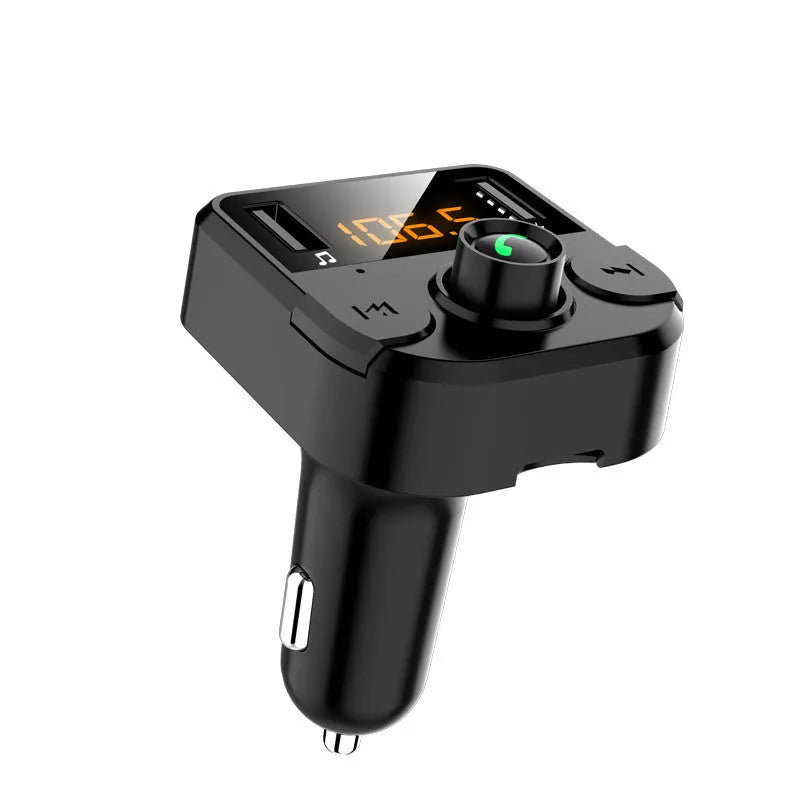 BT36B black car MP3 Bluetooth player with 1.1-inch display, plugged into vehicle cigarette lighter socket
