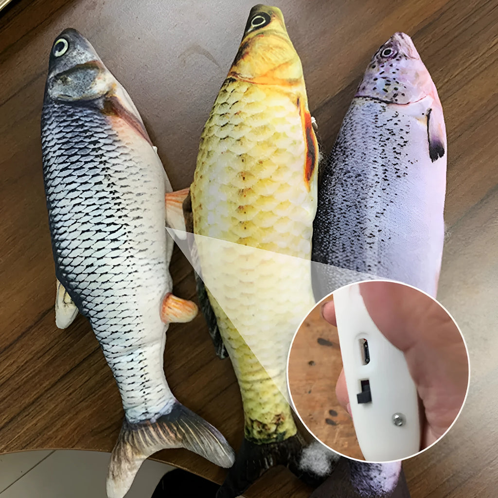 Electronic jumping fish cat toy with USB charging cable, multicolour options