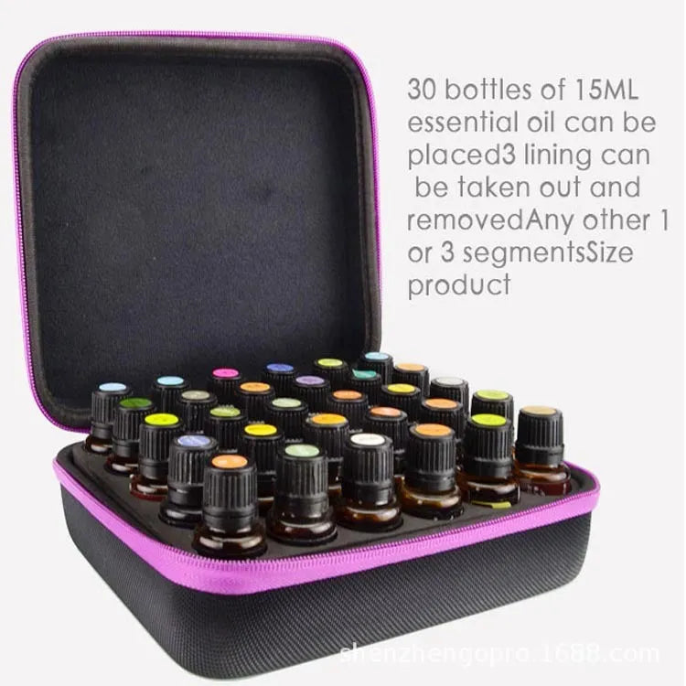 Cube-shaped essential oil storage bag with 30 compartments for 15ml bottles