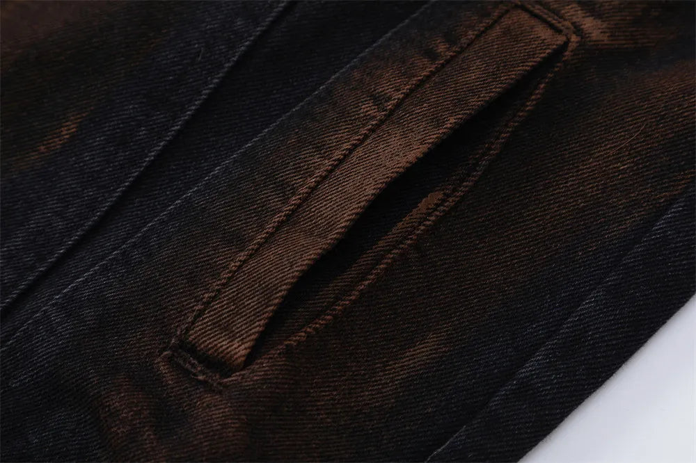 Fashion holes denim clothes jacket for men in black cotton street style