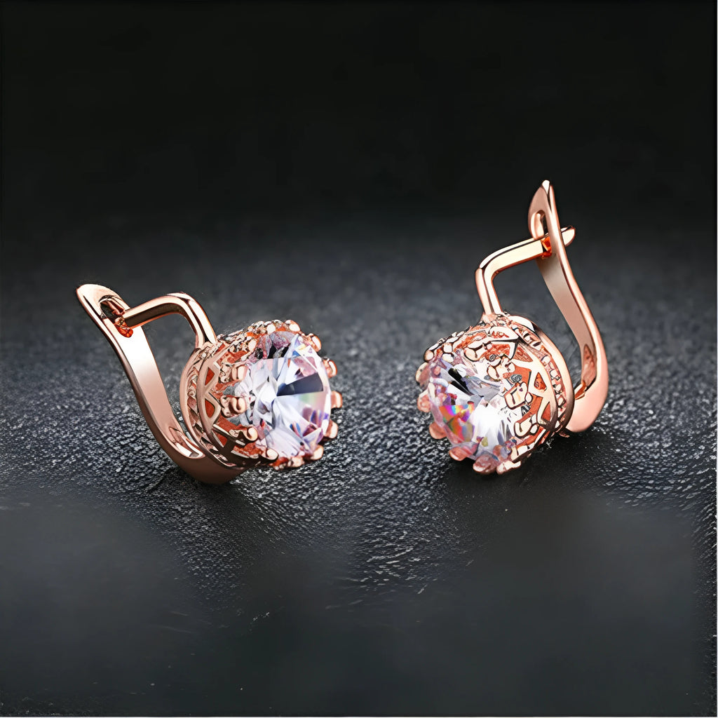 Korean retro style crown ear clip earrings for women in rose gold and white gold colour finishes.