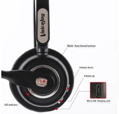 Bluetooth headset with microphone for truck drivers and office use featuring noise cancellation