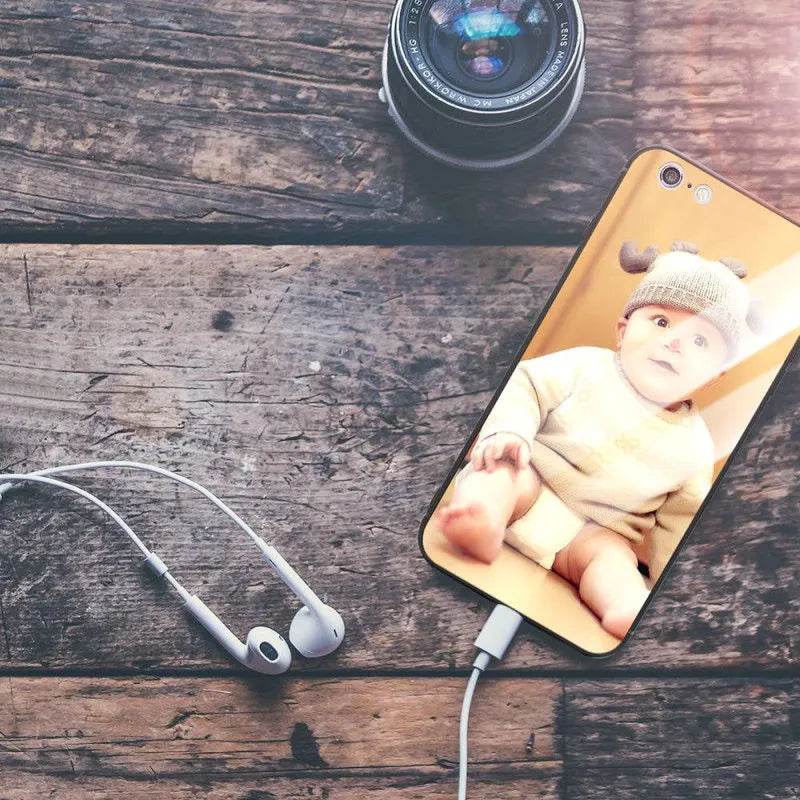 A patterned smartphone case for iPhone with a raised edge around the camera and screen.