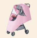 Universal baby stroller rain cover in waterproof cationic linen, showing handle and pedal fixings