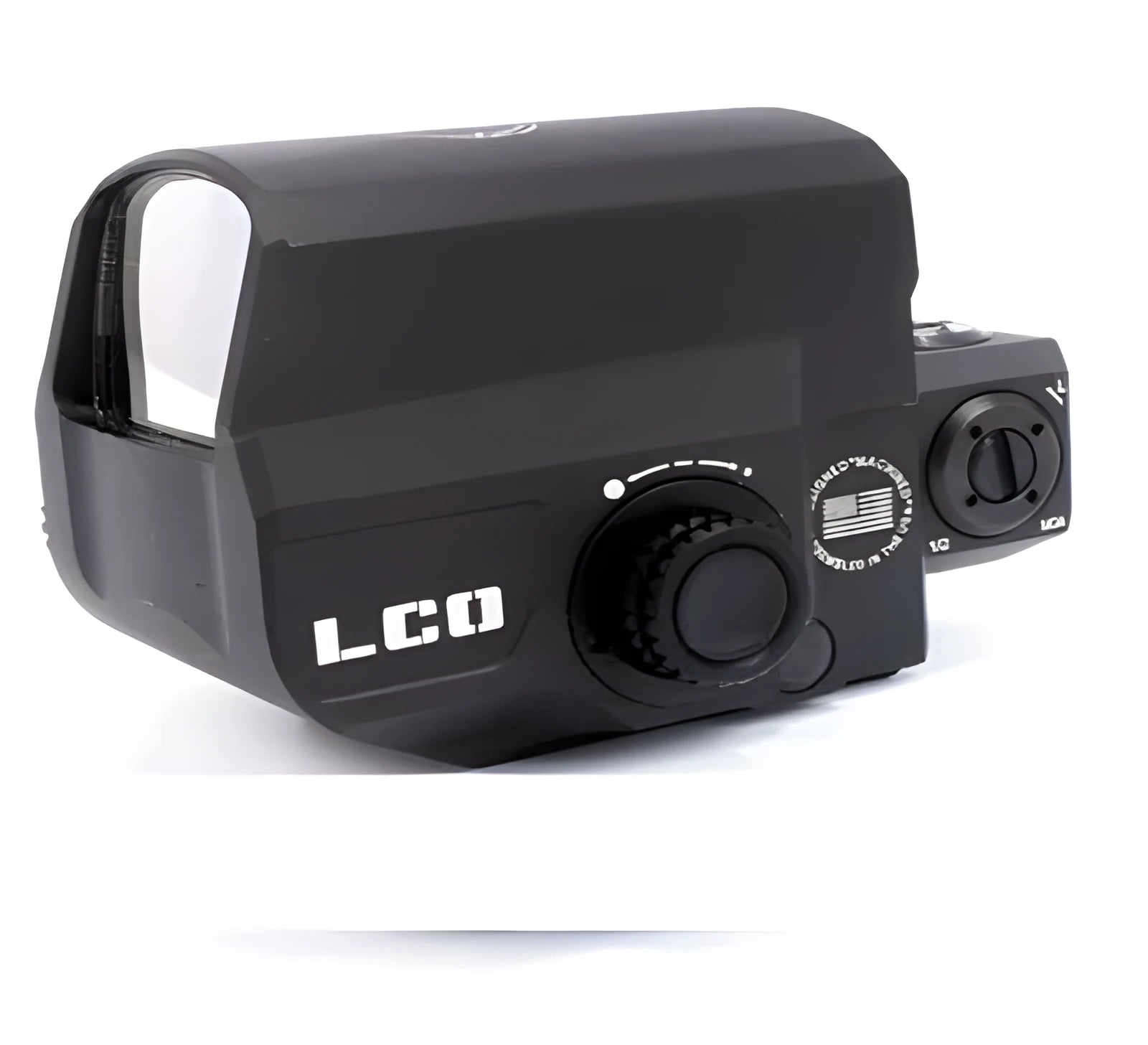 LCO tactical red dot sight with 20mm rail mount, metal housing, and holographic reticle