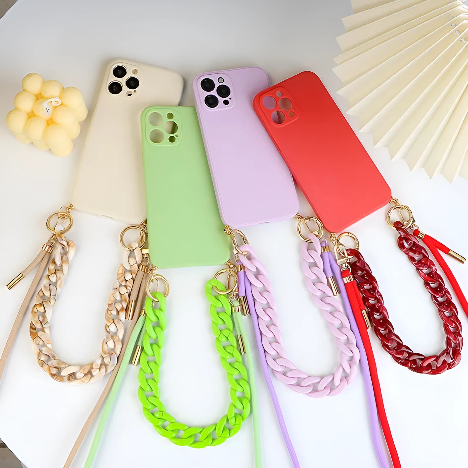 Crossbody solid colour TPU phone case with fine hole texture and lanyard chain for iPhone 16 series