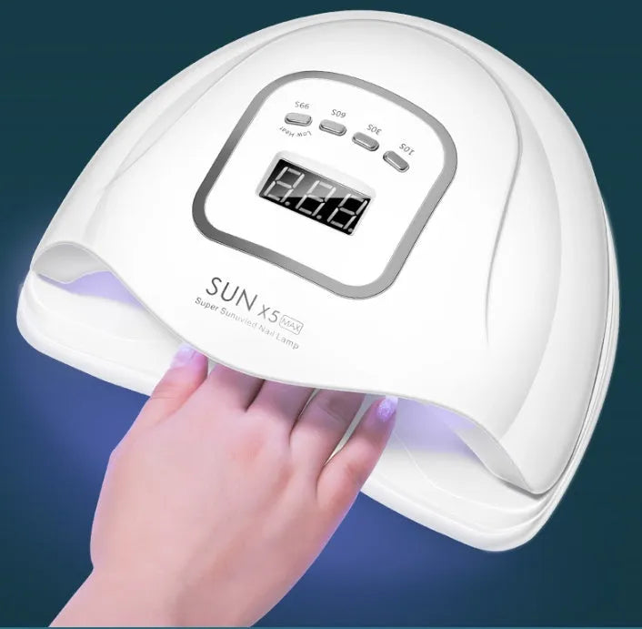White nail polish baking lamp dryer with dual UV LED light source and control panel