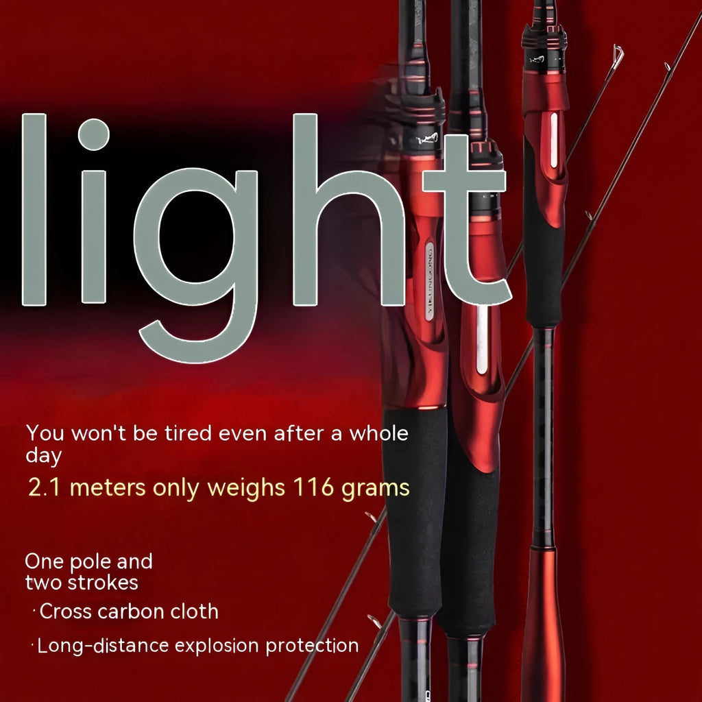 Carbon fibre ultralight fishing rod shown with straight handle and pikestaff handle options.