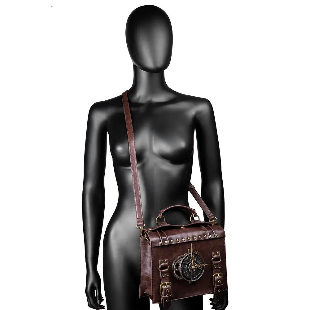 Bronze steampunk industrial retro style pillow shoulder bag with metal details