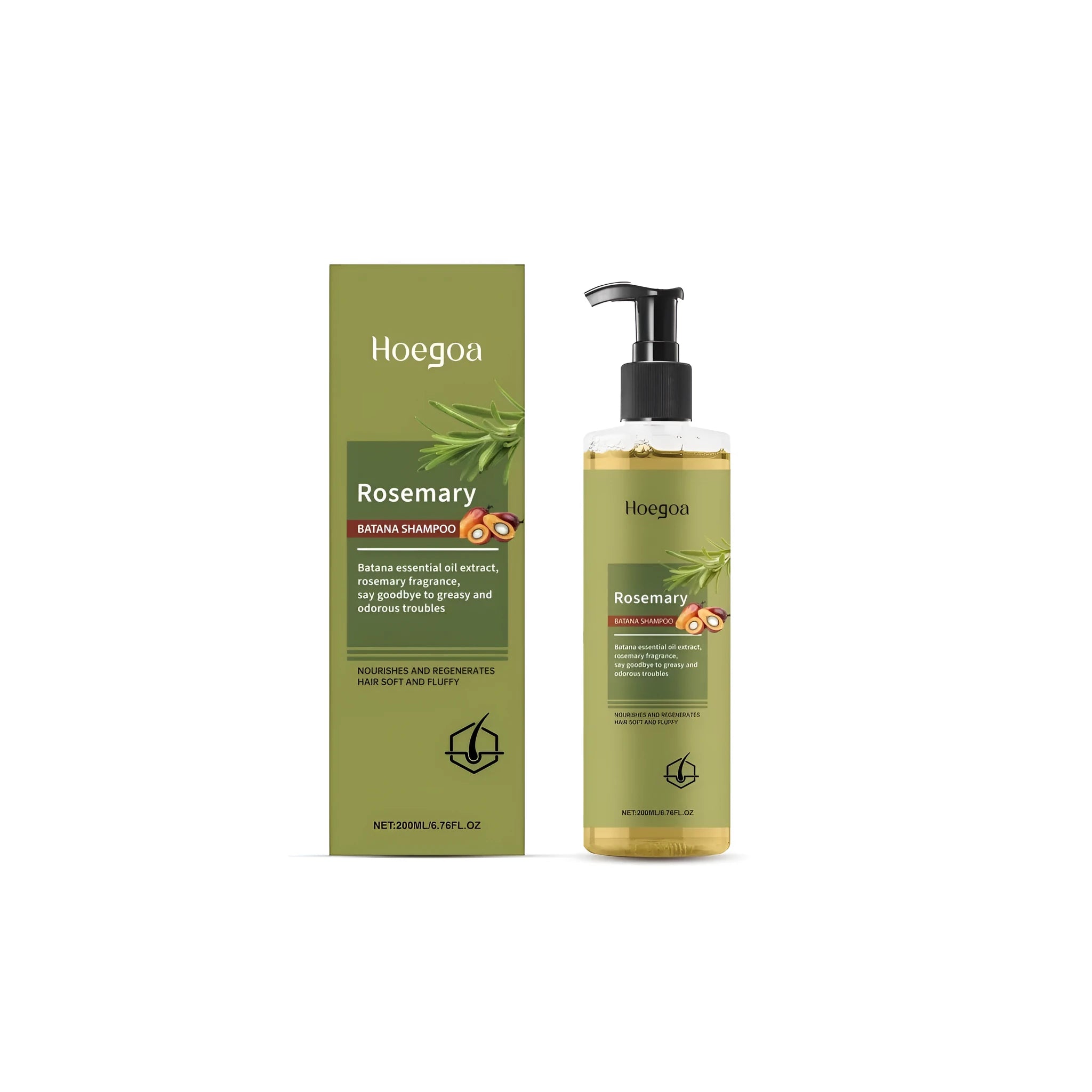 200ml bottle of Rosemary Hair Growth Shampoo with liquid formula containing rosemary extract.