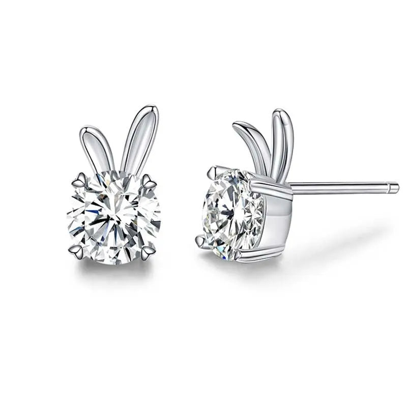 Rabbit moissanite sterling silver ear studs 925 silver 1 karat option