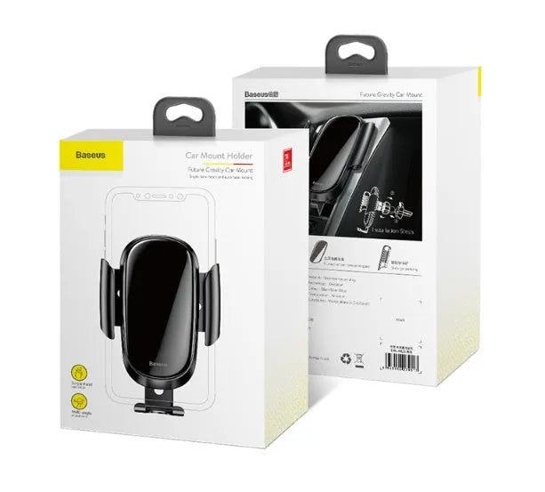 Universal smart car phone mounting bracket shown in black, blue, and silvery colour options on a car dashboard.