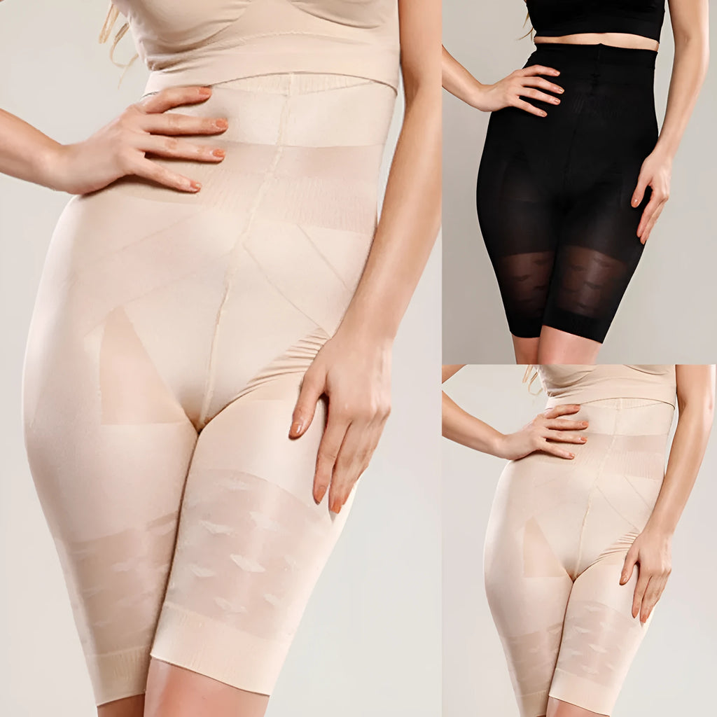 Women's seamless high waist shapewear shorts with tummy control panel in black colour