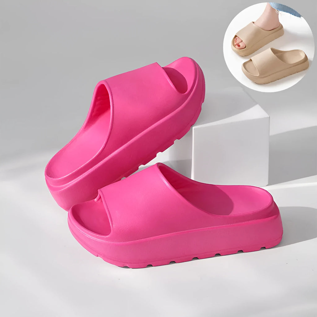Women's fish mouth shoes slippers with 5.5cm thick EVA sole in beige, black, khaki and rose red colour options