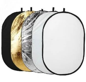 5 in 1 collapsible photography light reflector with gold silver white black translucent surfaces and steel frame