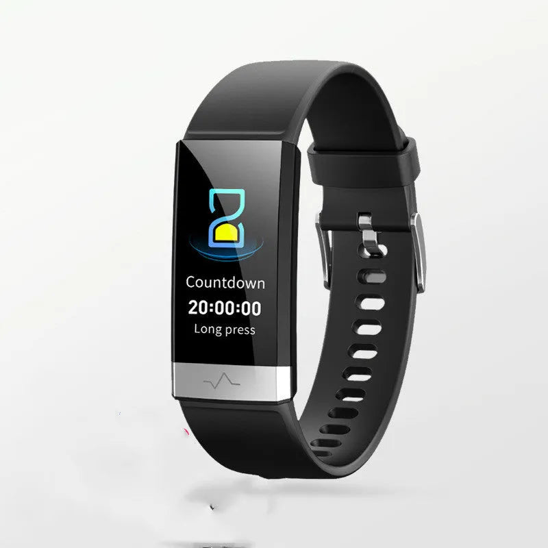V19 smart fitness bracelet with colour screen shown in black, blue, and red colour options.