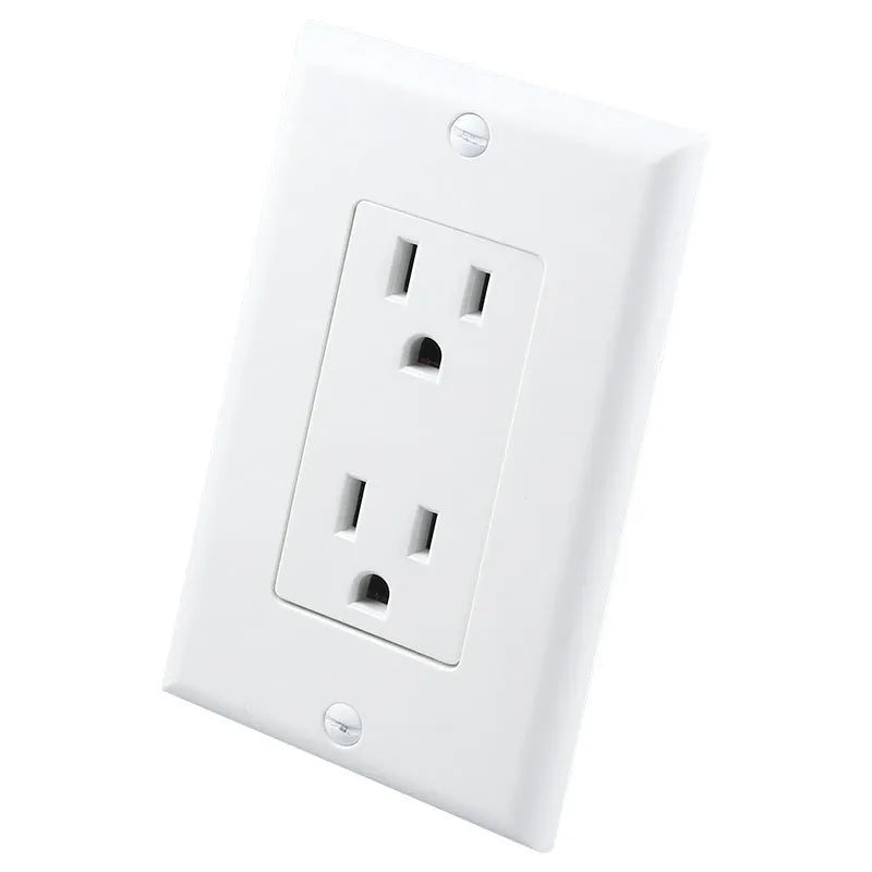 White plastic automatic LED night light plugged into a standard UK wall socket.