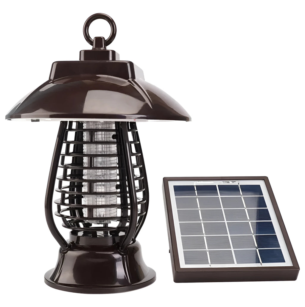 Black solar powered electronic mosquito lamp with solar panel and LED lights for garden pest control