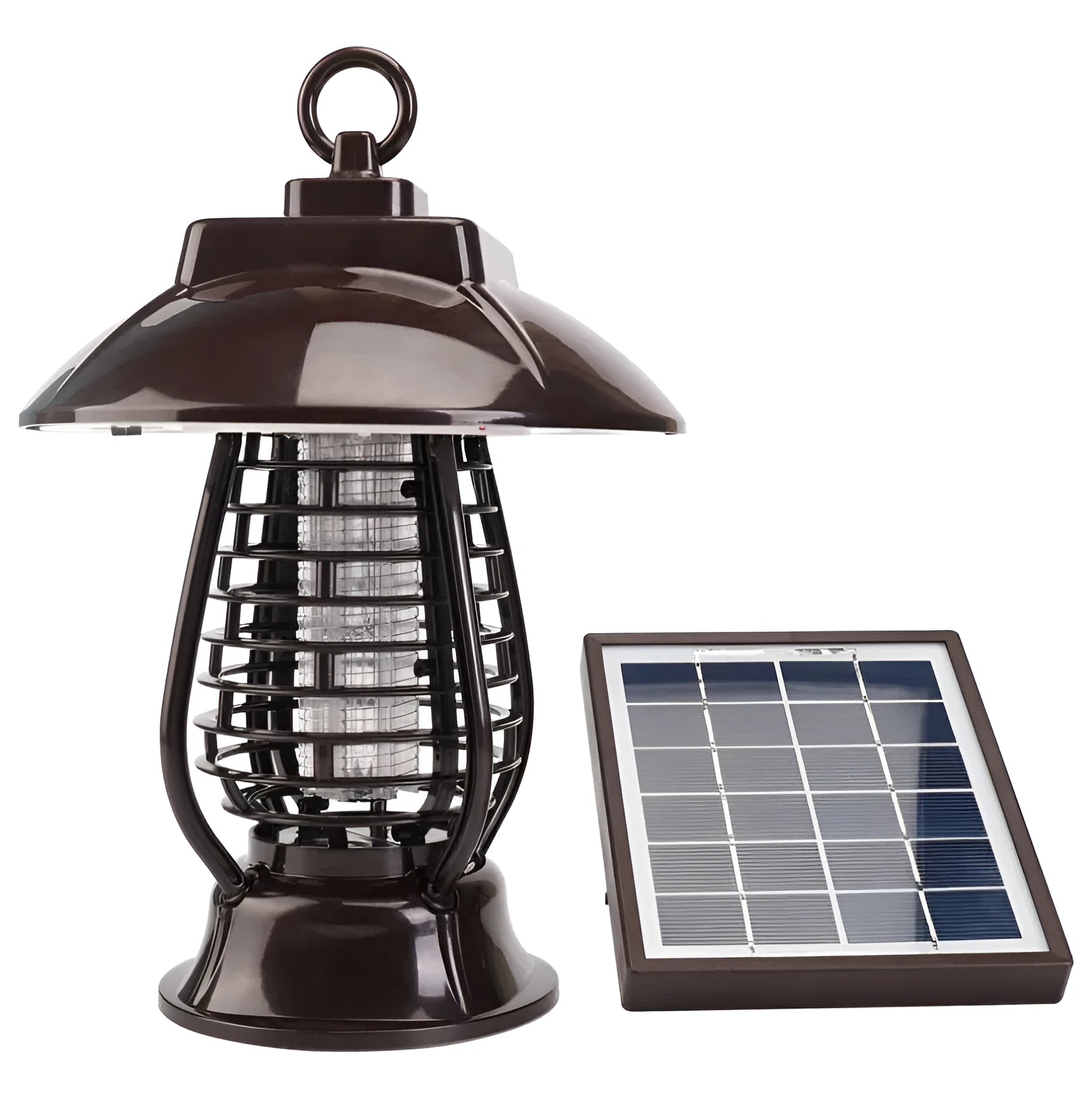 Black solar powered electronic mosquito lamp with solar panel and LED lights for garden pest control