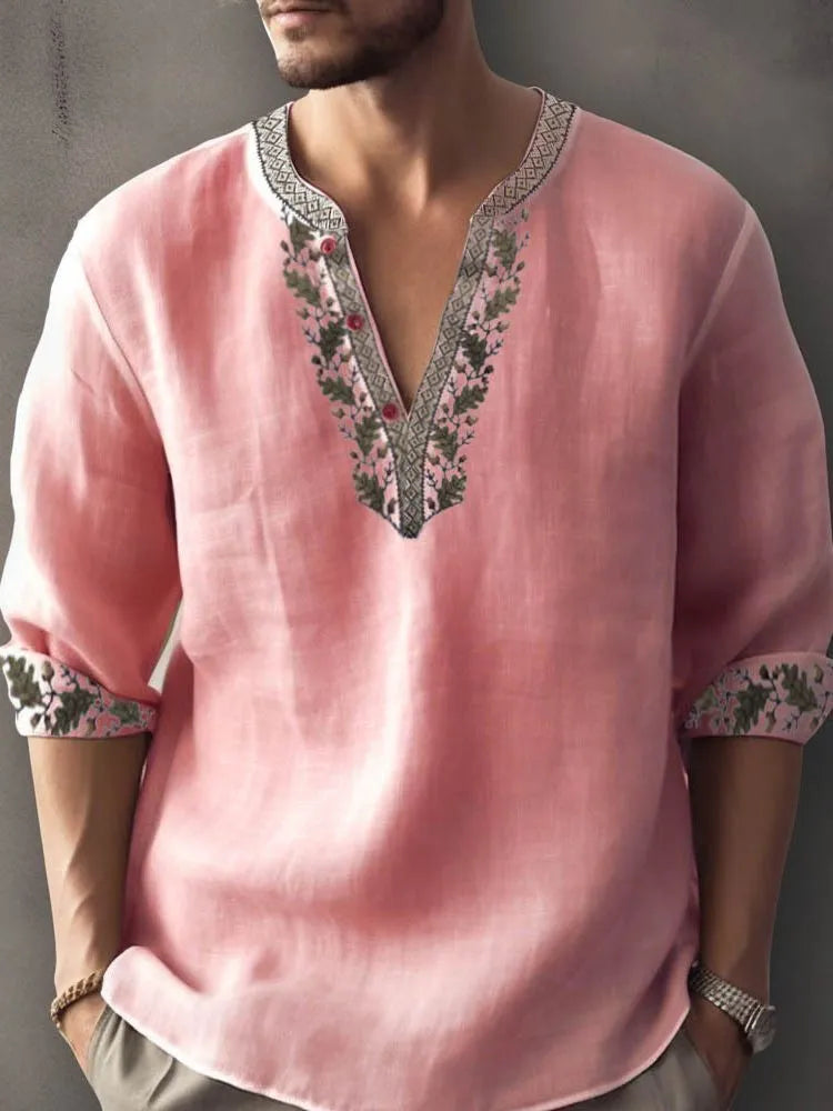 British style short sleeve shirt with striped pattern made from bamboo hemp fabric.