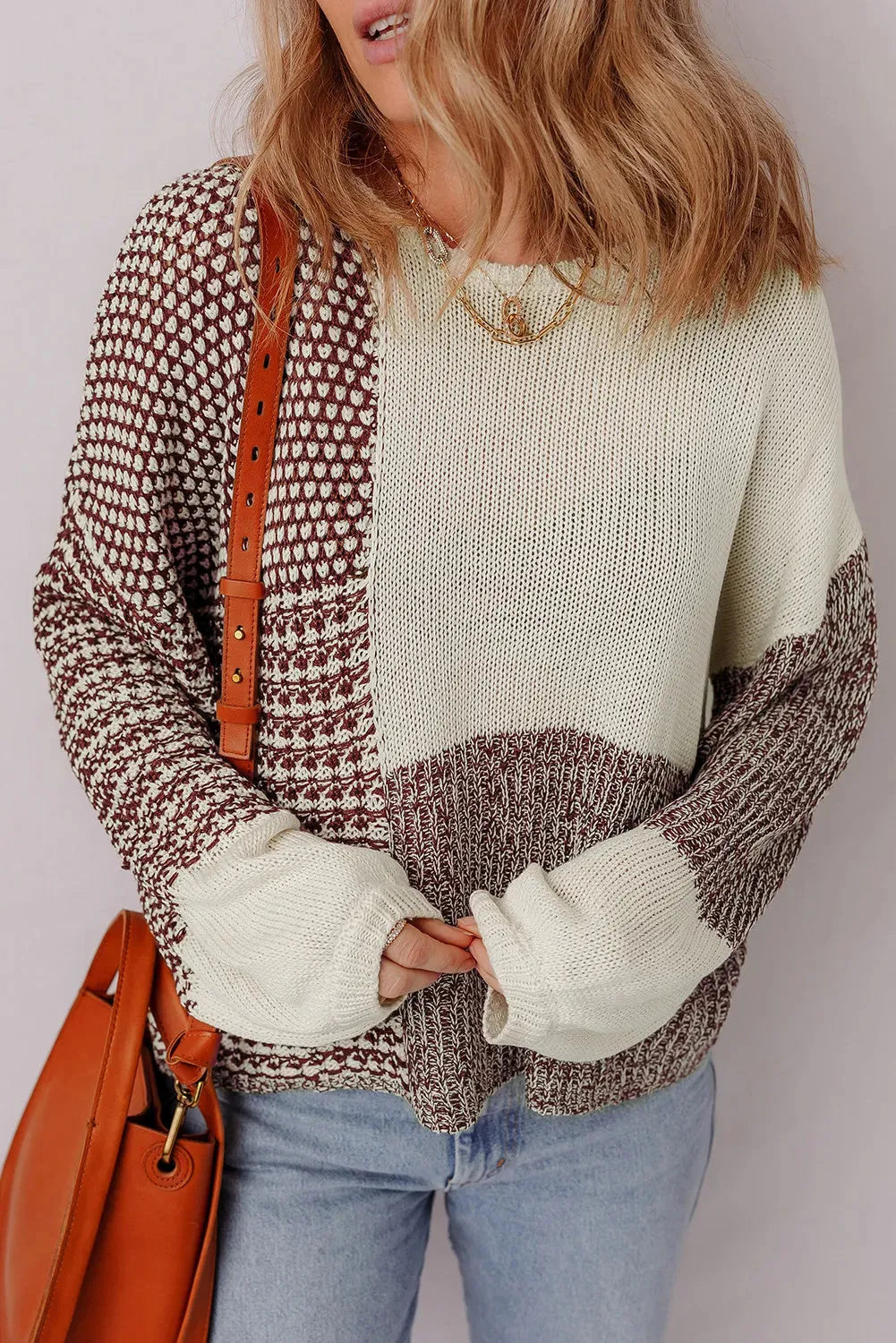 Dark khaki women's sweater with colour block design, drop shoulders, and a back tie.