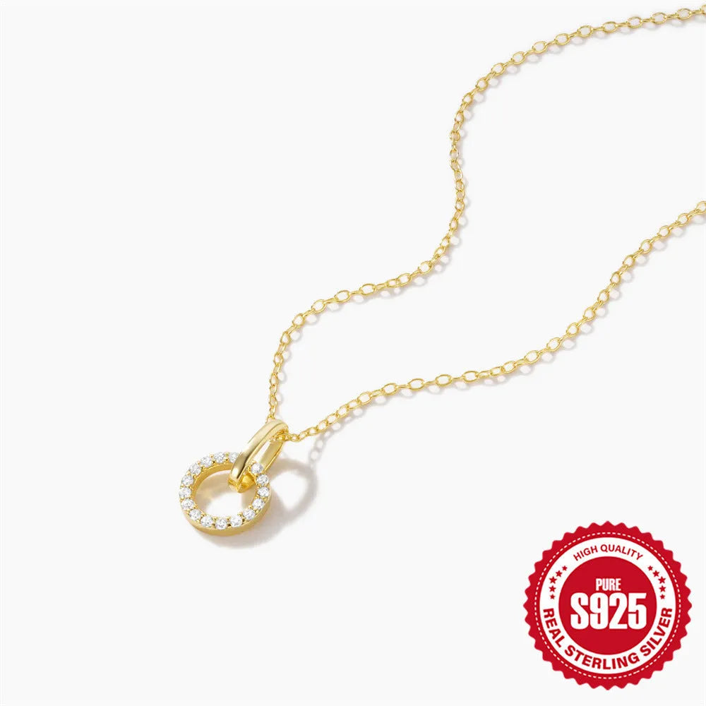 S925 sterling silver gold clavicle chain necklace with micro inlaid zircon pendant for women