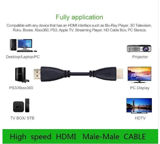 Gold-plated male HDMI cable on a white background, showing connector detail.
