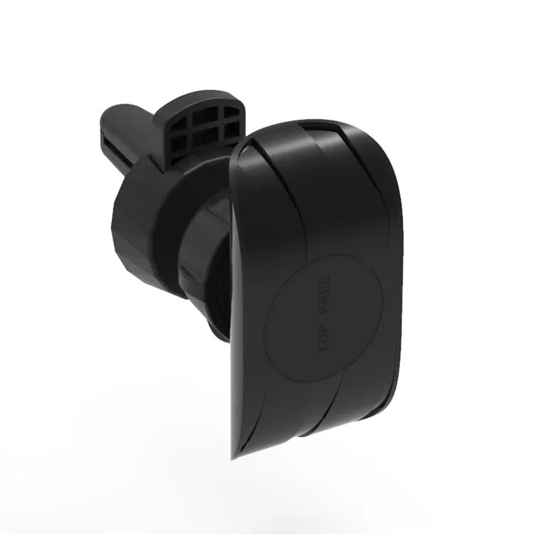 Black car phone holder clipped to a car air vent