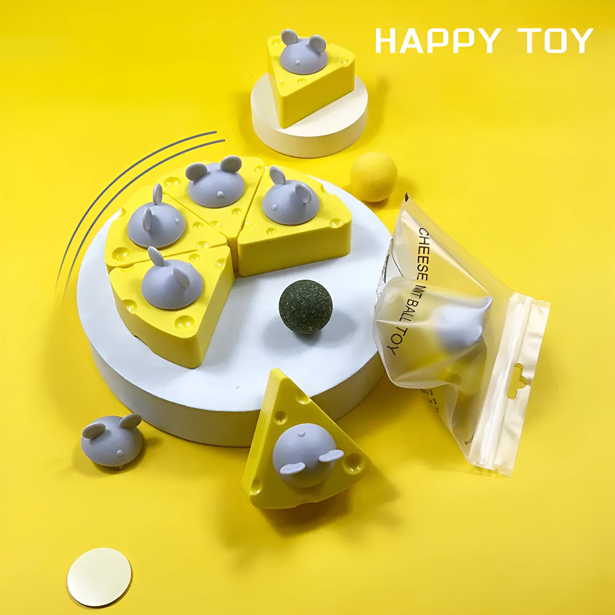 Yellow edible catnip and silvervine toy balls for indoor cat teeth cleaning and play