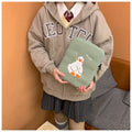 Blue cotton tablet case with duck embroidery design and zipper closure for iPad protection