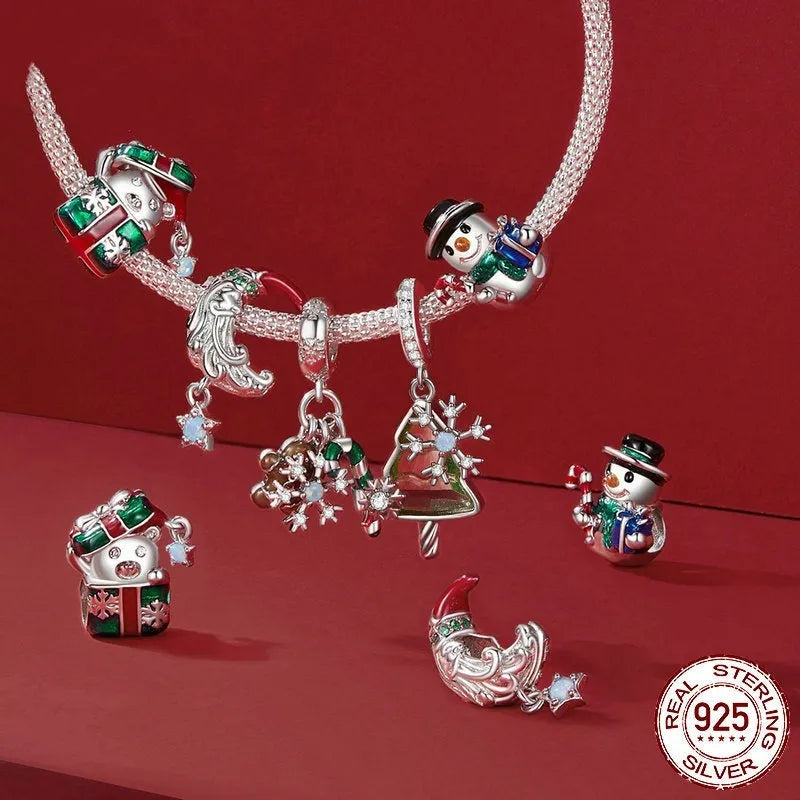 Single S925 sterling silver snowman bead with dripping oil finish, 13x12mm size