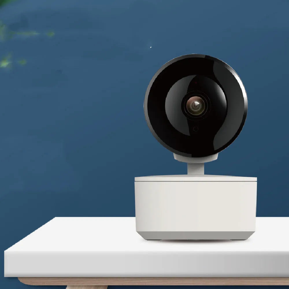 Indoor WiFi security camera with PTZ rotation on desktop mount