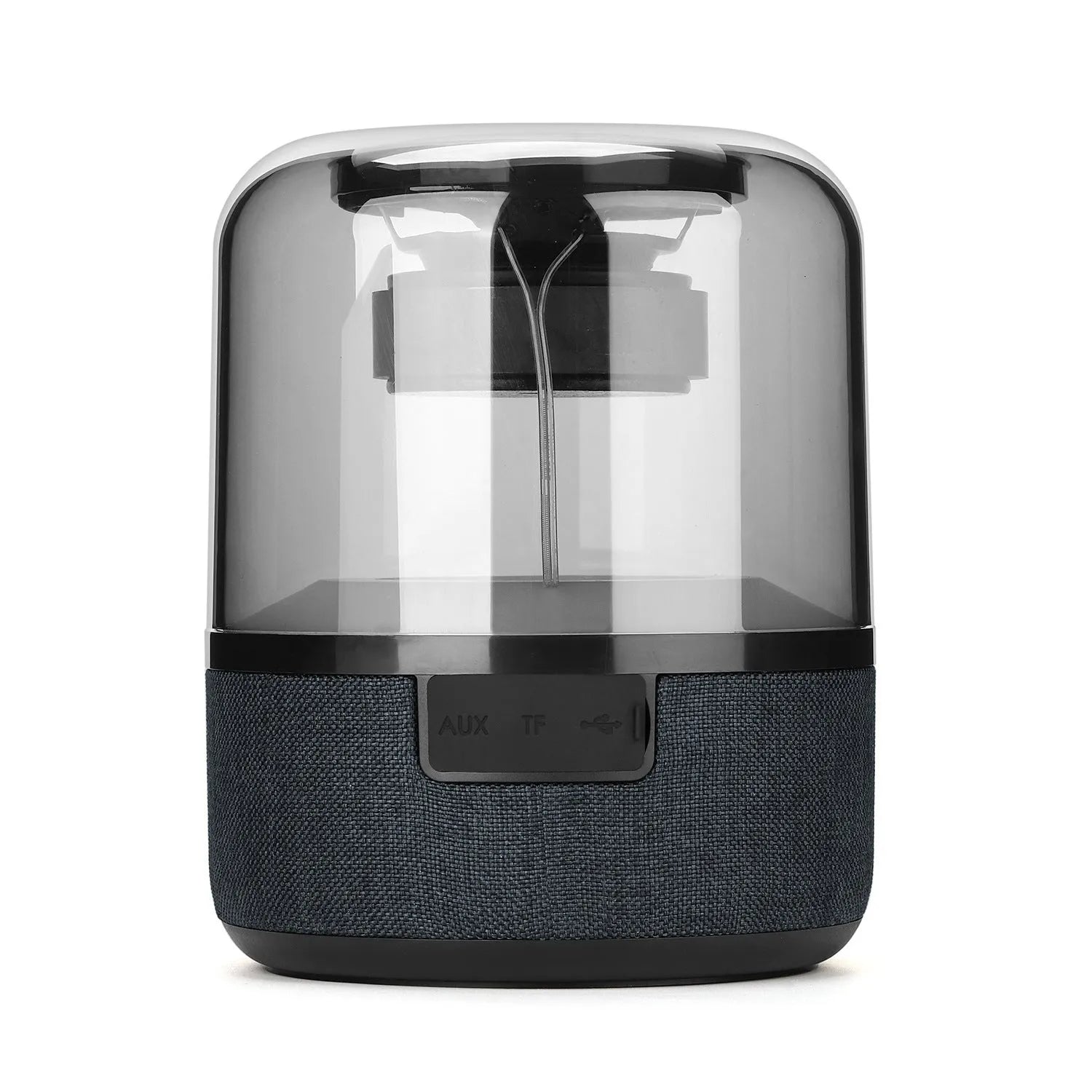 Black wireless Bluetooth speaker with colour-changing halo lights and control buttons
