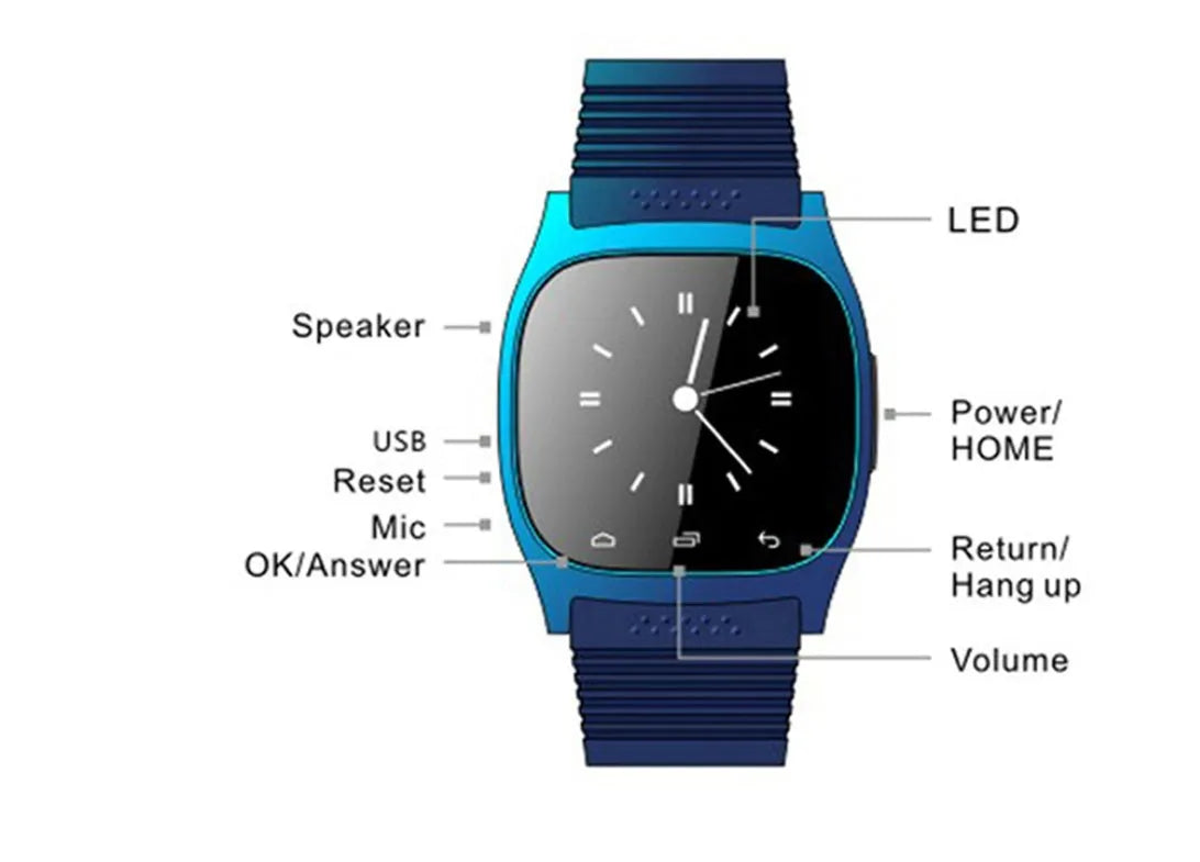 Black Bluetooth sports watch compatible with iPhone and Android phones on wrist