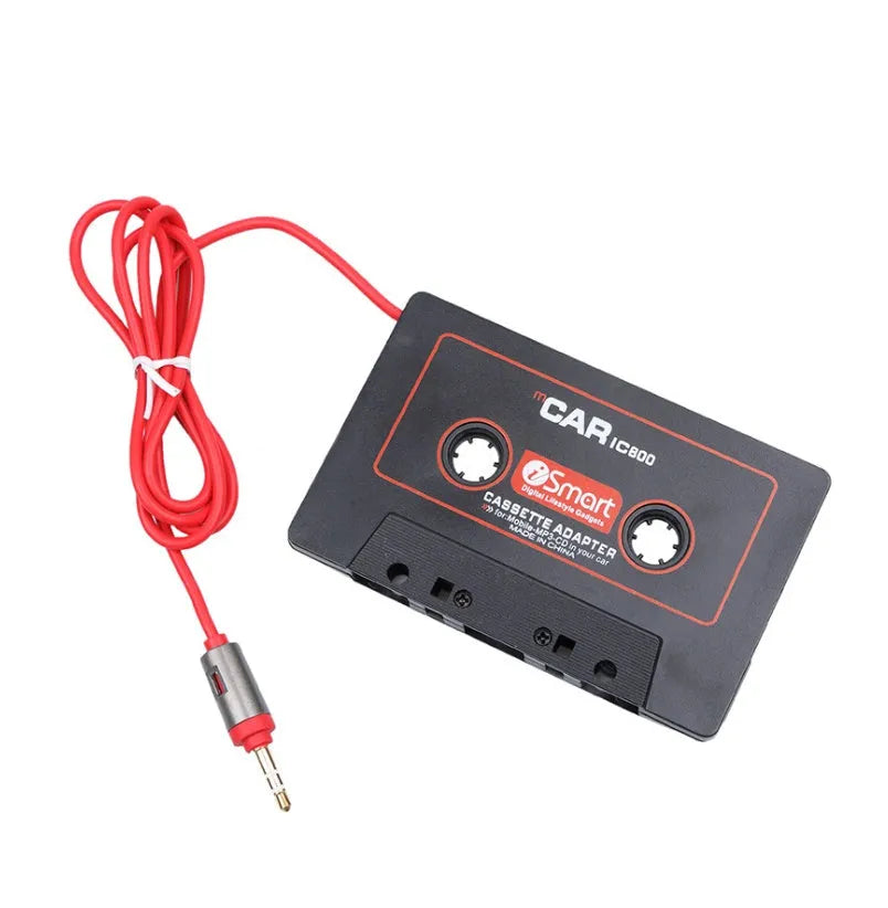 Black car cassette tape adapter with 3.5mm audio jack plug for MP3 players and iPhones