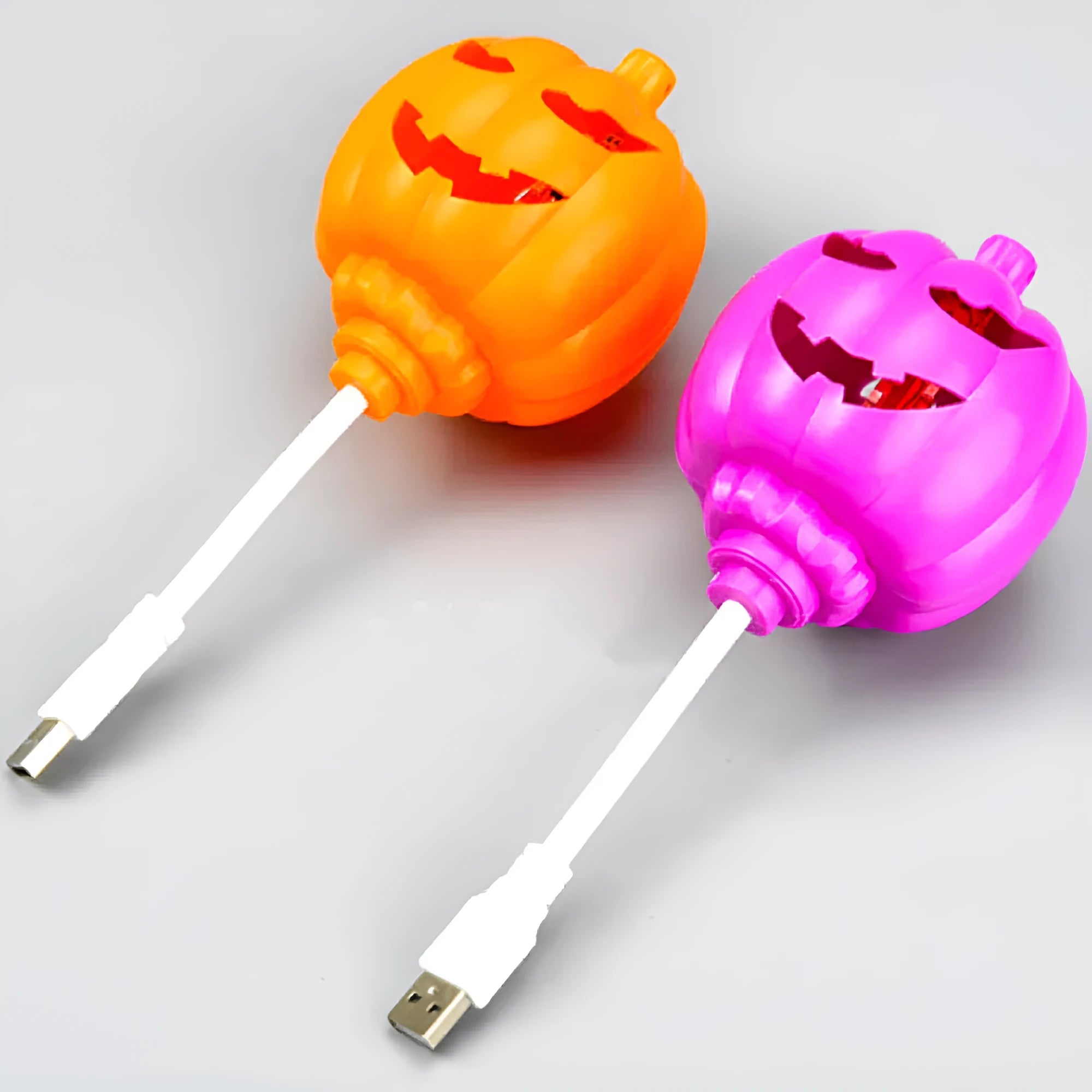 Pumpkin shaped lamp with purple or yellow light option, USB charging, 22cm tall Halloween decoration