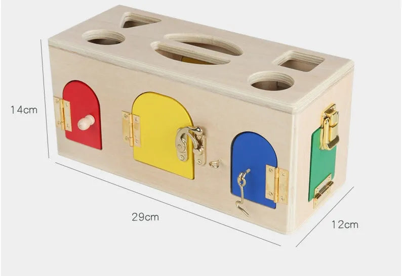 Wooden shape sorting puzzle box educational toy for preschool children