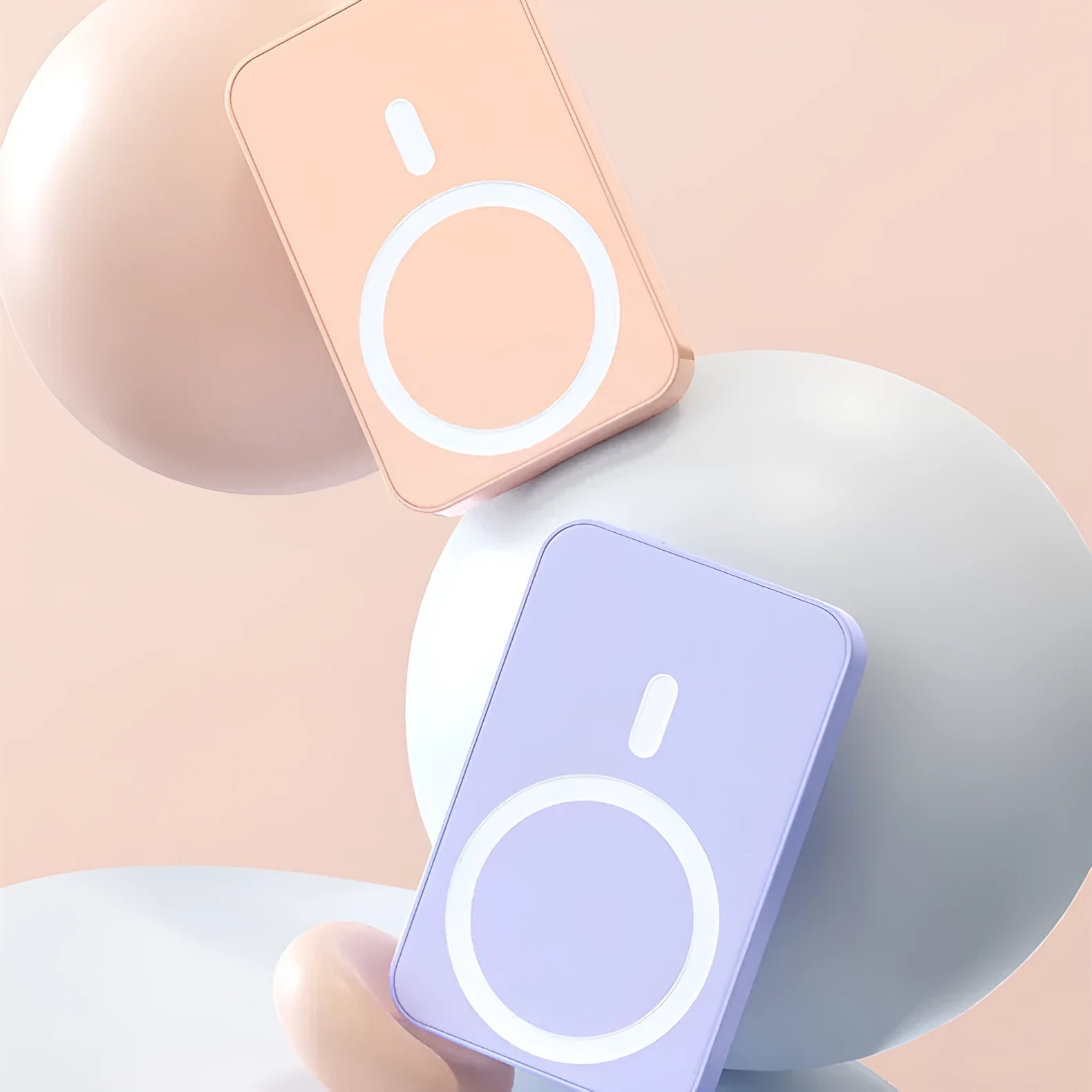 Pink magnetic wireless power bank with 20000mAh capacity measuring 100x64x18mm