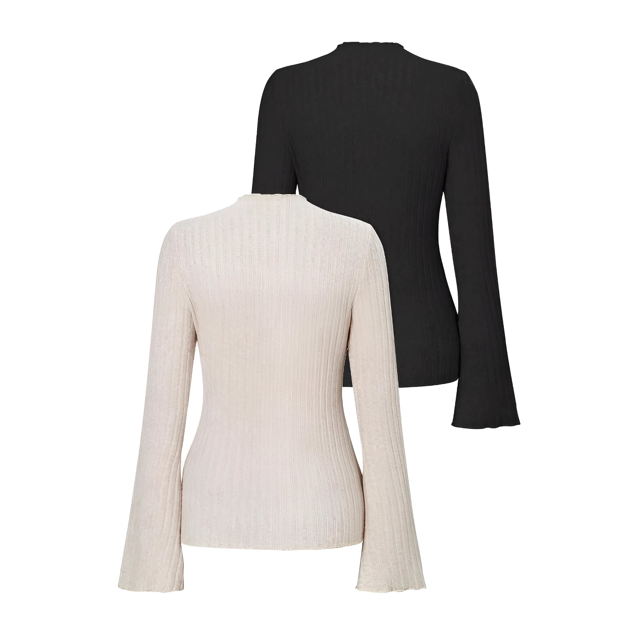 Men's black slim fit long sleeve top with lantern sleeves and round neck.