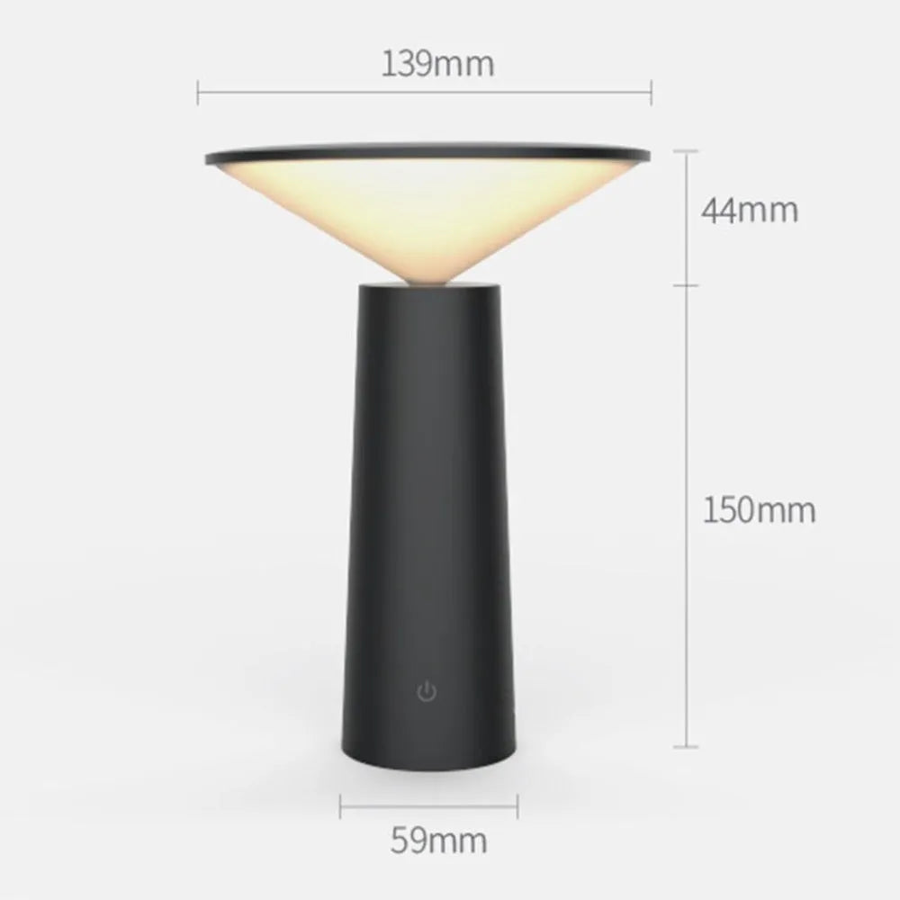 Black USB touch control desk lamp with adjustable head on a wooden desk
