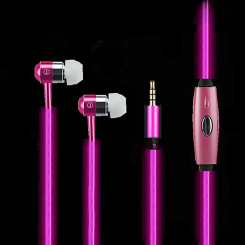 Blue LED light up earphones with glowing EL lines, 3.5mm plug and remote control.