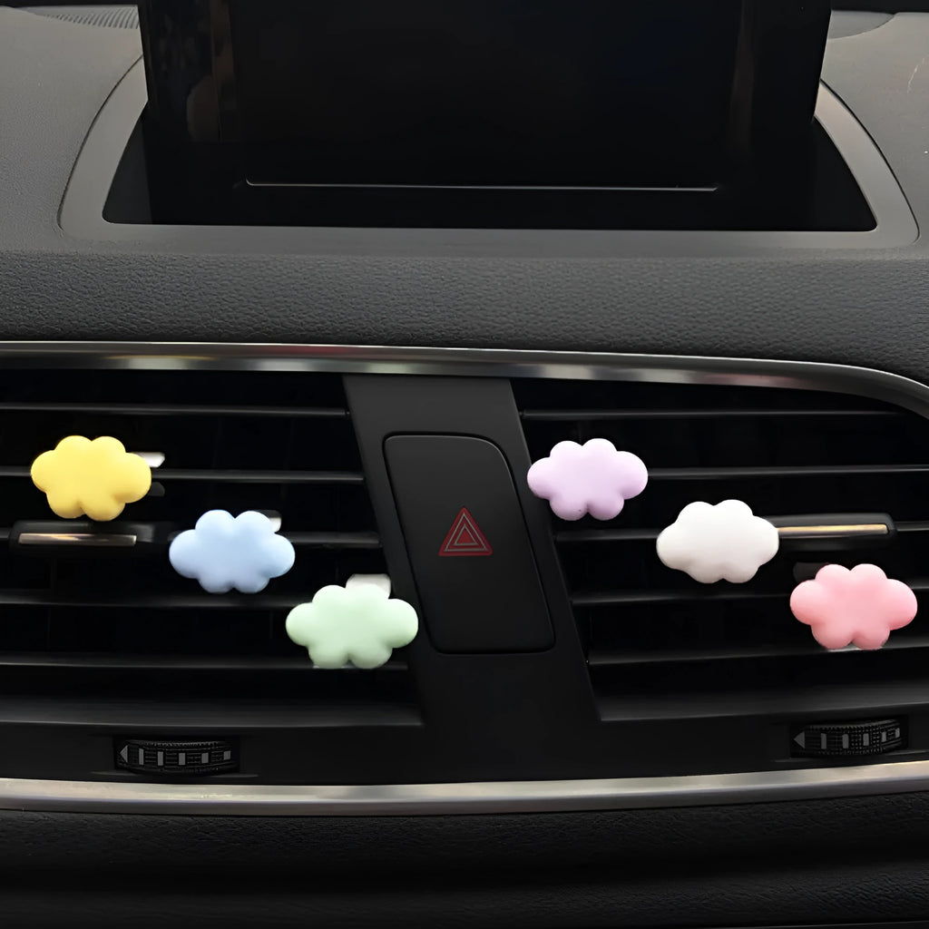 Resin car fragrance clip with cartoon Baiyun design in light green colour