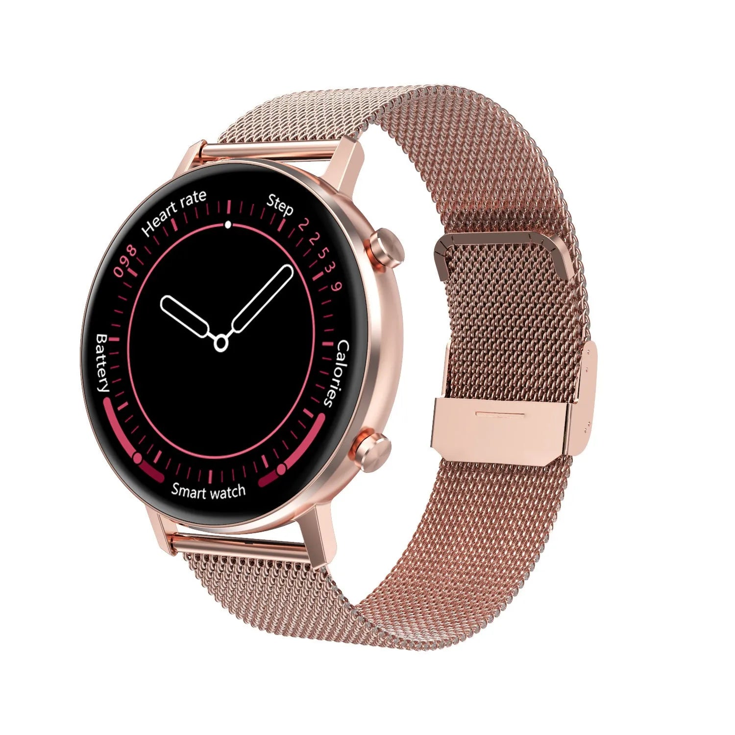 DT96 smart fitness bracelet with steel strap and 1.3-inch colour screen showing heart rate data.