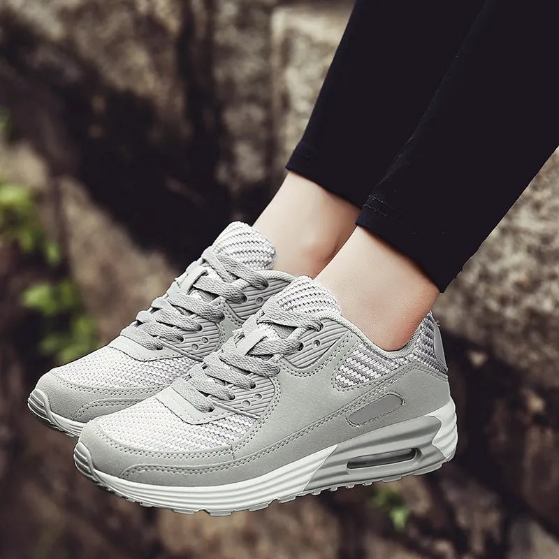 Women's casual shoes with 3.5cm heel in beige, grey, and pink colours showing size options 35-40