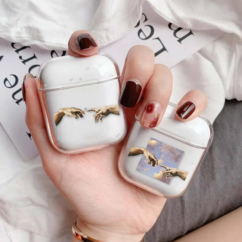 Transparent plastic protective case for Apple AirPods and AirPods Pro charging case.
