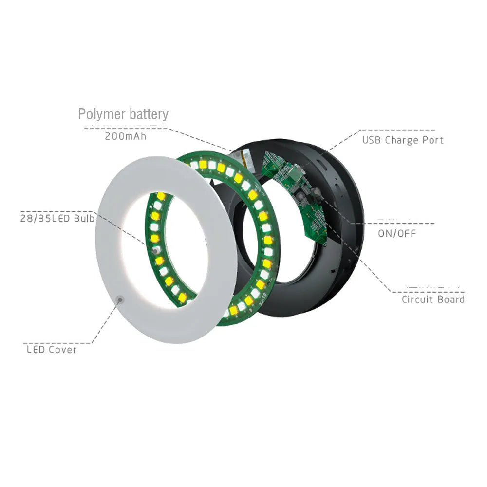 Compact black LED ring light for mobile phone photography with USB charging cable