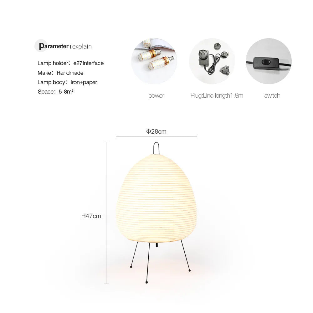 Japanese style rice paper table lamp with aluminium base and button dimmer