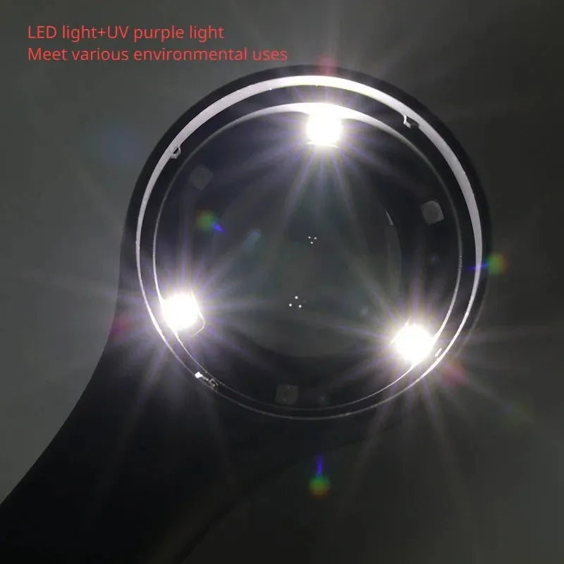 Black and silver jewelry tobacco alcohol appraisal magnifying glass with optical glass lens and USB C cable
